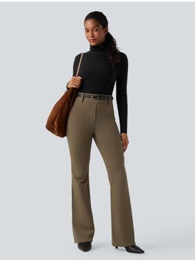 HALARA DayStretch High-Waist Flare Pants in Marsh Green/Brown